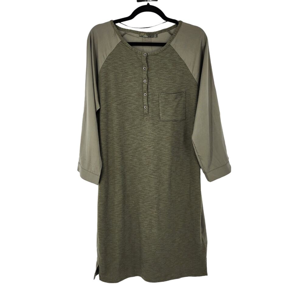 Prana Women's Dresses Prana Hensley Henley Tie Tab Sleeve Green Dress Size Large